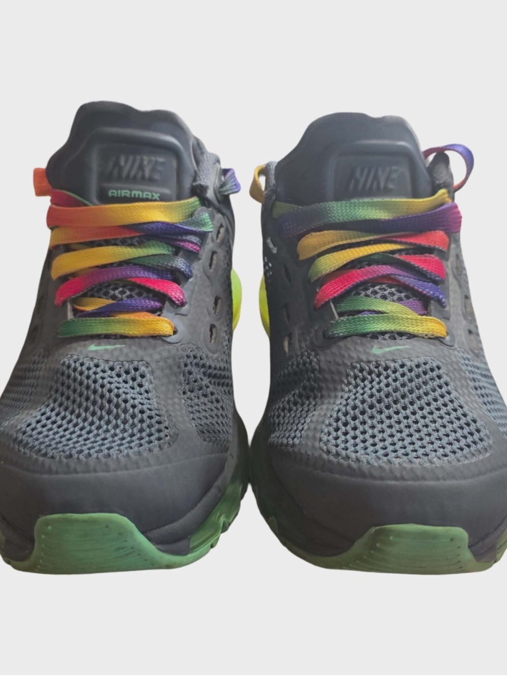 Nike Kids Gray Sneakers with Rainbow Laces